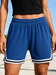 1pc Tween Girls Loose Casual Solid Color Breathable Athletic Bermuda Shorts, Summer - Blue - View 10