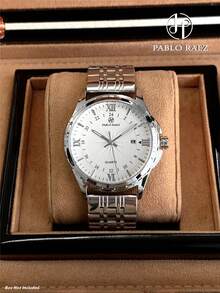 Pablo Raez 1件裝男士商務魅力腕錶 SUS304不鏽鋼銀色不褪色原裝IPS電鍍錶殼 實心不鏽鋼厚錶帶 蝴蝶扣 全新熱銷時尚大錶盤附日期 50米防水 男士石英時尚運動休閒腕錶 適合送給朋友或家人父親的精美禮物 日常/工作/度假穿搭 派對裝飾 畢業婚禮生日禮物首選 - 白色 - 查看 13