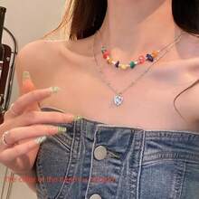 Collar de Corazón Colorido con Diseño de Nicho, Dulce y Fresco, Cadena de Clavícula para Chica Hot, Nuevo Conjunto de Chica Dopamina - Multicolor - Ver 3