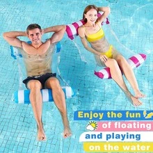 Foldable Inflatable Striped Float, Inflatable Swimming Cushion For Swimming Pool, Floating Bed For Water Entertainment Lounge Chair, Suitable For Swimming Pool, Beach, Pool Party - Multicolor - View 2