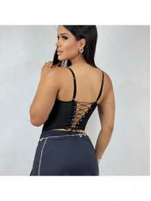 Kit 2 Corset Renda Sem Bojo Amarrar com Corda nas Costas Alçinha Regulável Tule Cinderela Moda Blogueira - PINK E ROYAL - Visão 2