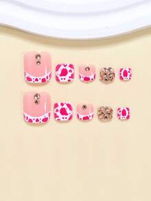 24pcs Kuku Tempel French Press Full Coverage Motif Leopard Pink Y2K Romantis dengan Glitter Emas untuk Wanita dan Anak Perempuan, Cocok untuk Pesta Musim Panas, Kantor, dan Pemakaian Sehari-hari, Termasuk 1 Lembar Perekat dan 1 Kikir Kuku Mini, Pengiriman Acak - MultiWarna - View 3