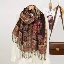 1pc Women's Multicolor Vintage Paisley Floral Jacquard Pattern Bohemian Style Long Tassel Windproof Shawl Scarf, Suitable For Daily Outings, Sun Protection, Travel And Bohemian Style Photo Shoots, Classic Popular Cashew Print Tassel Long Scarf, Elegant Women's Shawl - Multicolor - View 6