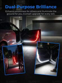 GLANBERT 1pc LED Car Door Flowing Light Dual Color Decorative Water Flow Guide Strip 12V Car Scanning Door Light Anti-Collision White & Red - Flowing Light + Strobe Mode - View 6