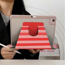 1pc Red & Pink Striped Heart 360° Rotating Tablet Protective Case, Multi-Angle Magnetic Stand Cover With Auto Sleep/Wake Function, Compatible With IPad PRO/AIR, Pad 5/6/7, Pad, Matepad, Pad, Honor Pad, Xiaoxin Pad - Multicolor - View 4