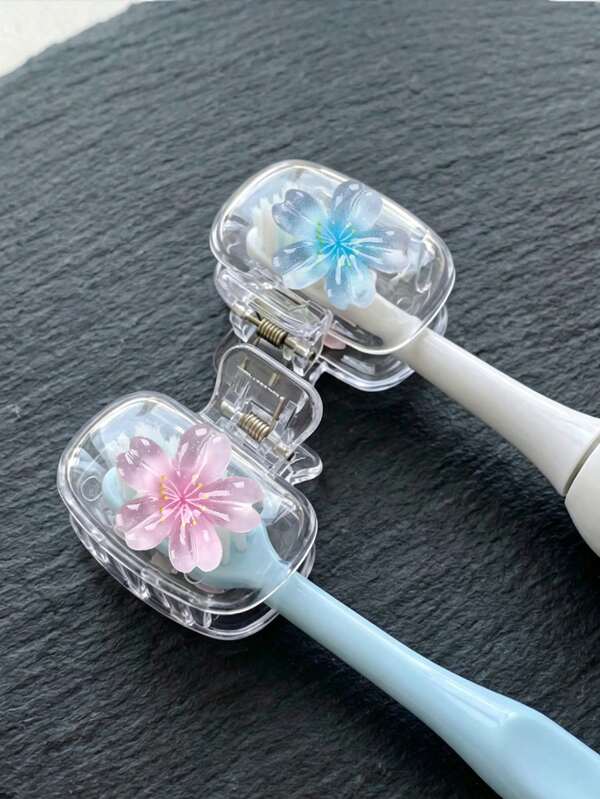 Colorful Transparent Cherry Blossom Pattern Portable Toothbrush Cover, Resin Accessory, Cute Design, Travel Toothbrush Storage Box, Toothbrush Head Protector Clip, Toothbrush Storage Clip, Cute Toothbrush Dust-Proof Protective Sleeve, Dual-Hole Design For Easy Drainage And Ventilation, Suitable For Home, Dorm, Outdoor And Daily Use, Vacation Essential, Perfect Gift For Couples, Friends, Family, Teachers, Travel Enthusiasts, Suitable For Birthday, School Opening, Wedding, Back To School And Other Occasions, Spring And Summer Essential, Clean And Care For Your Oral Health