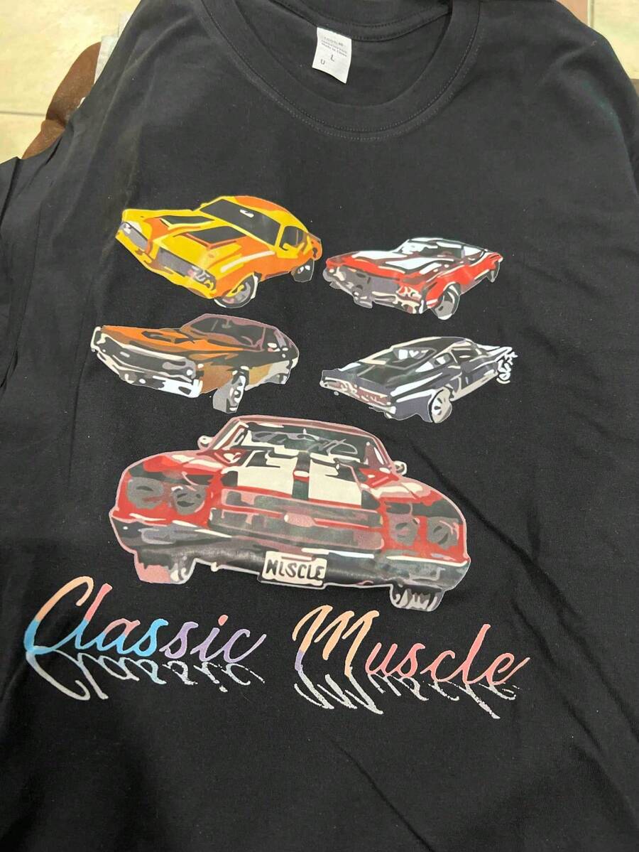 Men's T-Shirt Short Sleeve T-Shirt For Men Classic Car American Muscle Cars Novelty T-Shirt Unisex Soft Fabric,Comfortable T-Shirts For All Seasons - 黑色 - 查看 1
