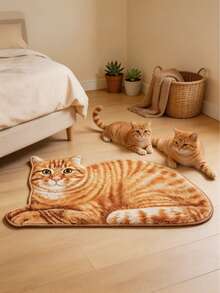 1pc Orange Kitten Floor Mat, Living Room Carpet, Rug, Living Room Area Rug, Small Area Rug, Mat, Home Decor, Large Living Room Carpet, Round Carpet, Living Room Home Decor, Room Decor, Washable Carpet, Graduation Season Gift - Orange Cat - View 2