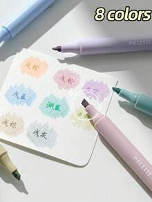 1Pc/8Pcs Axe-Shaped Soft Tip Glow Highlighters, Soft Light Marker Pens, Eye-Friendly Pastel Ink, Perfect For Note Marking, Journal Decor, Doodling, Study, Office Work And DIY Crafts, Popular Back To School Stationery. - Multicolor - View 8
