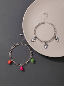 1pc/Punk Style Resin Halloween Skull Pendant Bracelet Suitable For Women's Daily Party Jewelry Gift - 20410-silver - View 3