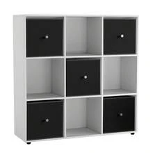 9 Cube Storage Unit With Fabric Drawers, Wooden Shelf For Home Organisation - 白色單元 - 查看 3
