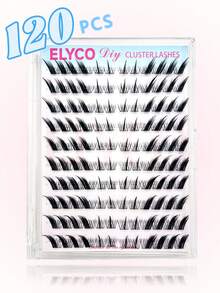 ELYCO 120 Clusters Slanted Fox-Eye Style False Eyelashes, Natural Slanted Wispy Design, Reusable Mixed Length DIY Segmented Eyelash Extensions For Easier Application, Suitable For Daily, Party And Evening Wear - J - View 2
