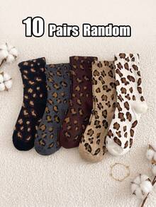 10/5/1 Pair Pack, Women's Leopard Print Mid-Calf Socks, Vintage Animal Pattern Breathable Calf Socks - Multicolor - View 4