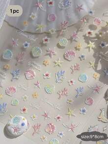 1pc Holographic Laser Ocean Shell & Starfish Stickers, Colorful Coral & Flower Self-Adhesive Decals For Instant Camera, Tumbler, Phone Case And Other Digital Product Shell Decoration Accessories - 1pc X-153 - View 5