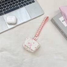 Cute Polka Dot Quilted Earphone Pouch - Check Strap Soft Scratch-Resistant Bag Charm - Cotton-like Blue Polka Dots - View 8