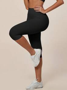 TimeOff Women's 1pc High Waist Wide Waistband Ruched Butt Tummy Control Butt Lift Sports Mid-Length Shorts - Black - View 9