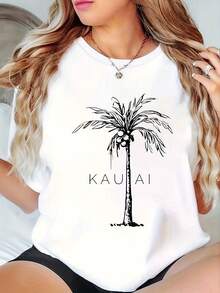 100% Kauai Hawaii ALOHA From The Island Women's T-Shirt Crew Neck Short Sleeve Casual Summer Graphic Tops Gift Unisex Soft Breathable Lightweight - White - View 1