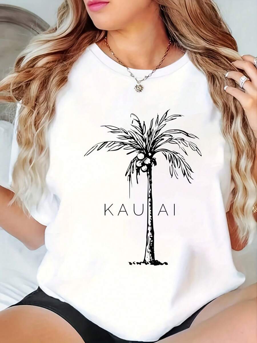 100% Kauai Hawaii ALOHA From The Island Women's T-Shirt Crew Neck Short Sleeve Casual Summer Graphic Tops Gift Unisex Soft Breathable Lightweight - White - View 1