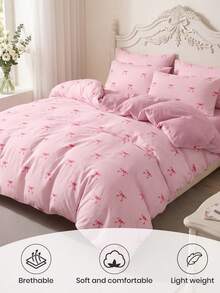 2/3pcs Bow Pattern Duvet Cover Set, Comforter Cover Set, Bedding Set, Cozy & Breathable, Lightweight, Anti-Pilling/Machine Washable, Room Decor, Bedroom Decor, Dorm Bedding, For All Seasons&Summer, Fits Twin/Full/Queen/King Beds, Back To School, Pink - Multicolor - View 4