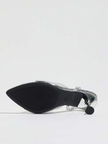 Sandalias de tacón alto para mujer, primavera/verano, fiesta nocturna, baile de gala, exterior, moda de alta gama, tacón de copa de vino, tacón alto delgado, punta puntiaguda, estampado de lagarto brillante, tela, una tira, sexy, elegante, tira trasera, ajuste cómodo para mujer, cualquier ocasión formal, color champán, sandalias formales versátiles - Plateado - Ver 4