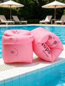 2pcs 19mm Thick Double Chamber Inflatable Arm Floats, Rollable Portable Swimming Training Arm Bands, Orange Blue Pink Pool Floats - Multicolor - View 2
