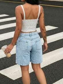 Women's Casual Everyday Bermuda Denim Shorts Summer - Light Wash - View 5