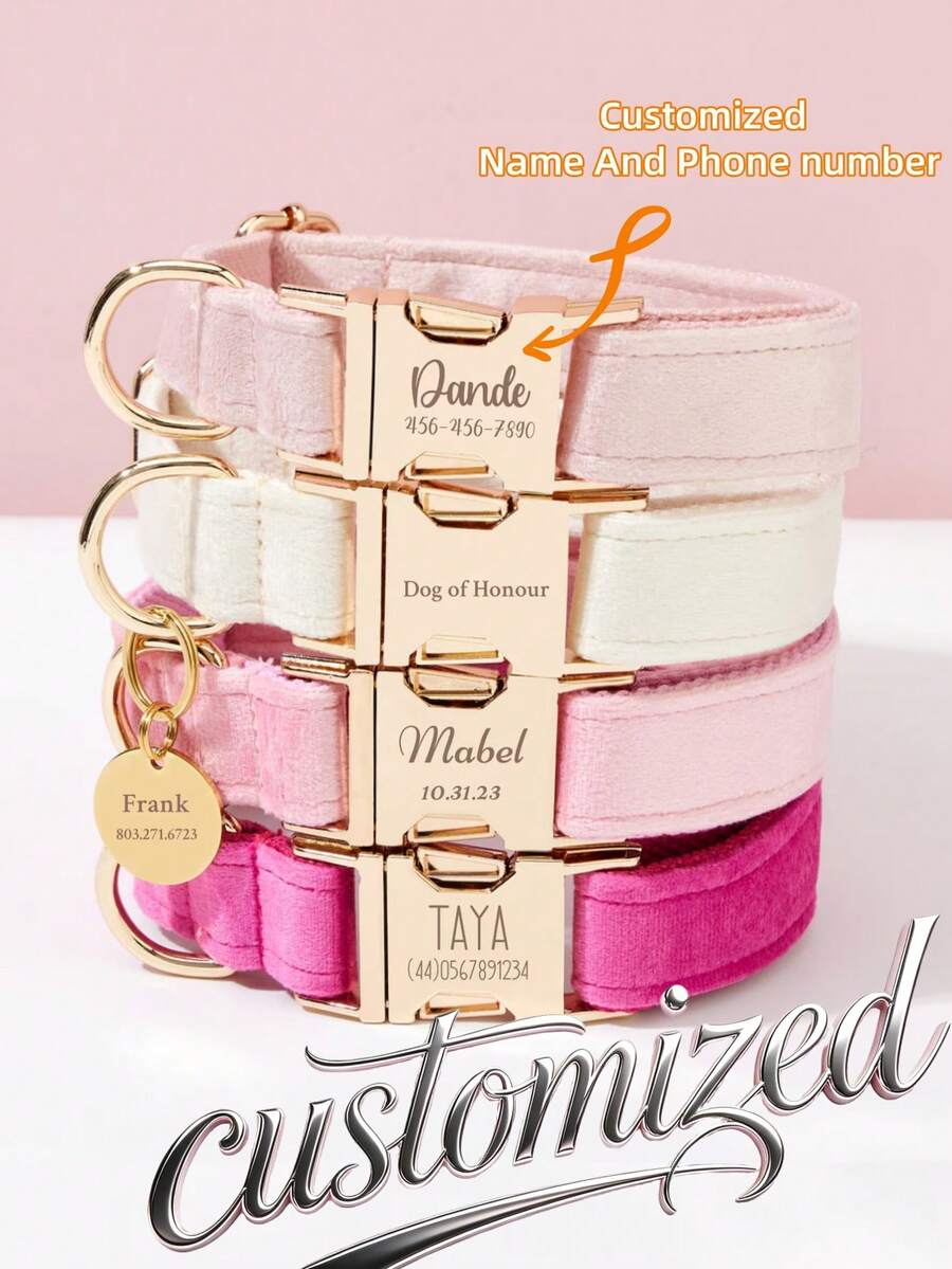 Pink Personalized Dog Collar, Puppy Collar For Wedding Gift, Luxury Pet Collar For Small And Medium Dogs, Soft Dog Collar Gift - Multicolor - View 1