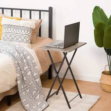 2 Set Folding Side Tables Industrial Metal Frame Rustic Brown TV Tray Table For Eating Laptop Coffee Sofa End Table Small Space Living Room - 灰褐色 + 黑色 - 查看 4