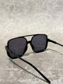 1PC Vintage Double Bridge Aviator Fashion Glasses, Unisex Versatile Photo-Worthy Accessory - Black - View 7