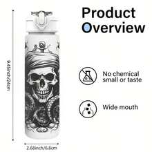 1 Stück/5 Stücke 750ml/26oz Kunststoff Sport Wasserflasche, dunkles Piraten-Totenkopf-Oktopus-Anker-Muster, auslaufsicherer Pop-Up-Deckel, cooler Muster Wasserbecher, geeignet für Laufen, Fitness, Radfahren, Wandern, tolles Geschenk für Feiertage und Geburtstage, geeignet für Eiskaffee, Saft, Hafermilch, fotoliebende Schwestern, beste Freunde, Sommernutzung, Geburtstagsgeschenk für Freund/Freundin, Studenten, Feiertagsgeschenk, Paar-Becher - Verschiedenfarbig - Übersicht 11