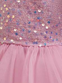 KAFEIBEI Young Girls Elegant Sequin Flower Girl Dress, Layered Tulle High-Low Princess Gown For Wedding, Birthday Party, Pageant & Formal Events - Dusty Pink - View 9