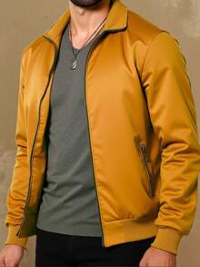 Latest Release Bomber Jacket With Zipper For Men - 薑色 - 查看 2