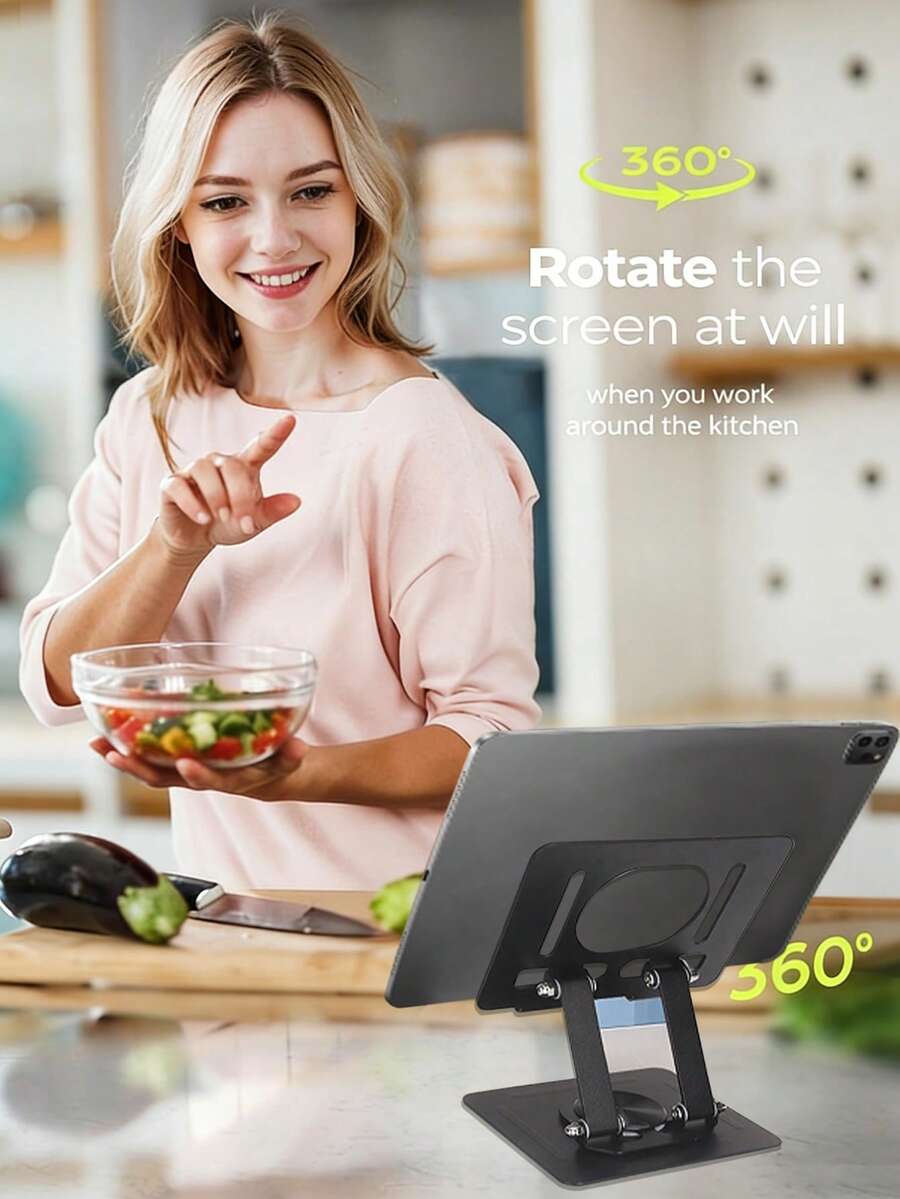 1件 360°旋轉鋁合金平板電腦支架,可調高度可折疊桌面底座,適用於觀看劇集與線上課程 - A - 查看 1