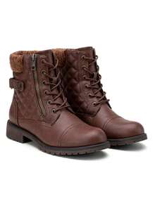 Women's Lace Up Combat Ankle Boots – Comfortable Short Booties With Low Heel - CJY927-干邑白蘭地 - 查看 4