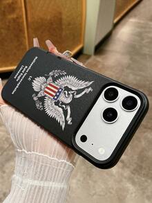 1pc American Bald Eagle Emblem Print Matte Black Faux Leather Phone Case, Patriotic Eagle Design With Shield And Stars, Printed With "Bald Eagle Linnaeus" Scientific Name, Scratch-Resistant And Shockproof, Suitable For Daily Use, Also A Great Gift For Independence Day, July 4th National Day, National Celebrations And Bird Enthusiasts - Black - View 7