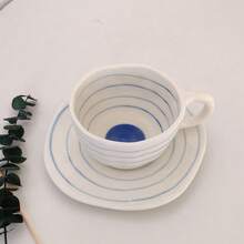 250ml Hand-Painted Underglaze Ceramic Coffee Cup And Saucer, Vintage Ins Style Coffee Shop Afternoon Tea Cup, Suitable For Daily Use - Blue - View 10