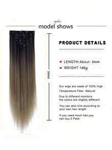 7 piezas 16 clips extensiones de cabello de fibra resistente al calor con degradado natural largo y liso en color negro para mujeres - Multicolor - Ver 4