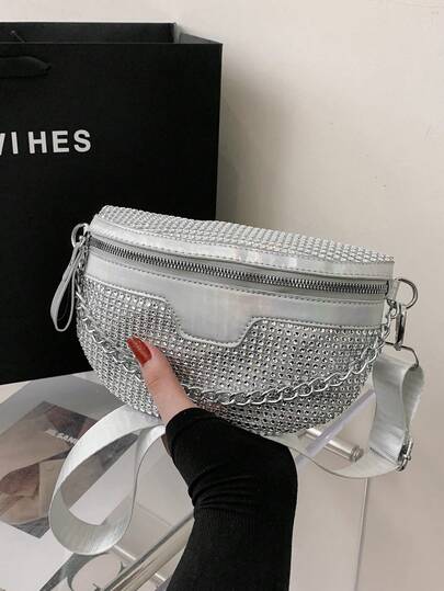 Women's Fashion Casual Plastic Rhinestone Waist Bag Chest Bag
