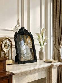 Black Picture Frame Vintage Frames, Ornate Arched Resin Photo Frame With Real Glass Front, Antique Gothic Picture Frame For Tabletop Display Or Wall Hanging, Decorative Home Decor - 1PC - View 7
