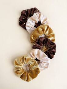 6pcs/Set Velvet Gold Star Hair Ties Hair Scrunchies Hair Accessories - Gold - View 1