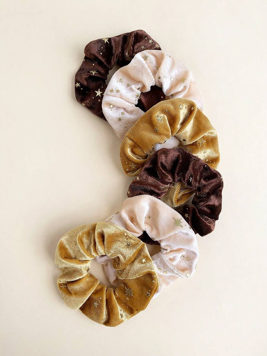 6pcs/Set Velvet Gold Star Hair Ties Hair Scrunchies Hair Accessories - Gold - View 1