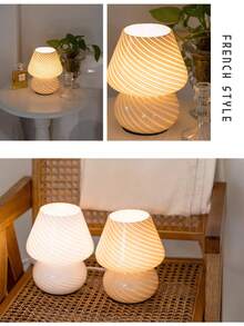 Amber Glass Mushroom USB Desk Lamp, Warm Glare-Free LED Bedside Atmosphere Light, Portable Bedroom Desk Home Decor Lamp - one-size - View 4