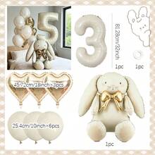 Cream White Rabbit Number Balloon Garland Set, 32 Inch Cream White Number Foil Balloon, Cute Rabbit Standing Aluminum Foil Balloon With Gold Bow, Suitable For Birthday Party Decoration, Baptism, Anniversary, Wedding, Valentine's Day Party Decoration, Christmas Decoration, Wedding Arrangement, Room Decoration. - Rabbit Set - View 16