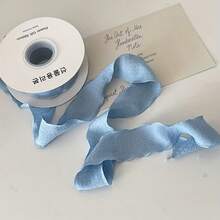 1pc 4cm Wavy Pleated Linen Ribbon, Textured Decorative Trim For Bouquet, Gift, Wedding DIY Packaging, Back To School, Christmas Wreath Decoration, Sewing And Knitting Supplies - Blue - View 5