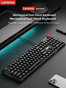 Lenovo M300 機械式有線鍵盤 人體工學 104 鍵設計，讓打字更輕鬆，遊戲鍵盤 有線 USB 辦公電腦筆電通用設備 薄膜鍵盤，更靈敏、速度更快 - 查看 2