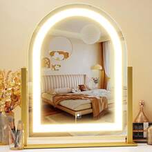 Gvnkvn Espejo de maquillaje arqueado con luces, espejo de maquillaje LED de 17.2 pulgadas desmontable de aumento 10X, espejo de maquillaje con iluminación, toque inteligente, rotación de 360 - Blanco arqueado - Ver 2