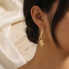 Twisted Bar Gold Tulip Bud Long Drop Earrings French Vintage Floral Dangle Earrings Elegant Face Slimming Metal Ear Jewelry For Women Daily Party - Gold - View 3