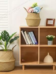 1pc Handmade Bamboo Oval Woven Basket, Multi-Purpose Decorative Vase, Suitable For Living Room, Plant Stand, Home Decor And Storage, Not Waterproof, Box, Cabinet, Outdoor Storage Rack - Woven Basket - View 3