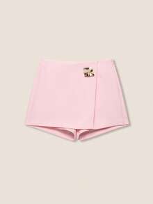 Women's Solid Color Metal Decor Casual Versatile Date Night Skorts Pink Summer - Pink - View 1
