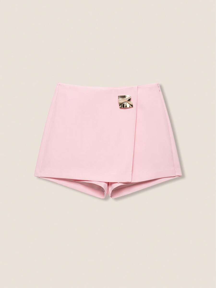 Women's Solid Color Metal Decor Casual Versatile Date Night Skorts Pink Summer - Pink - View 1